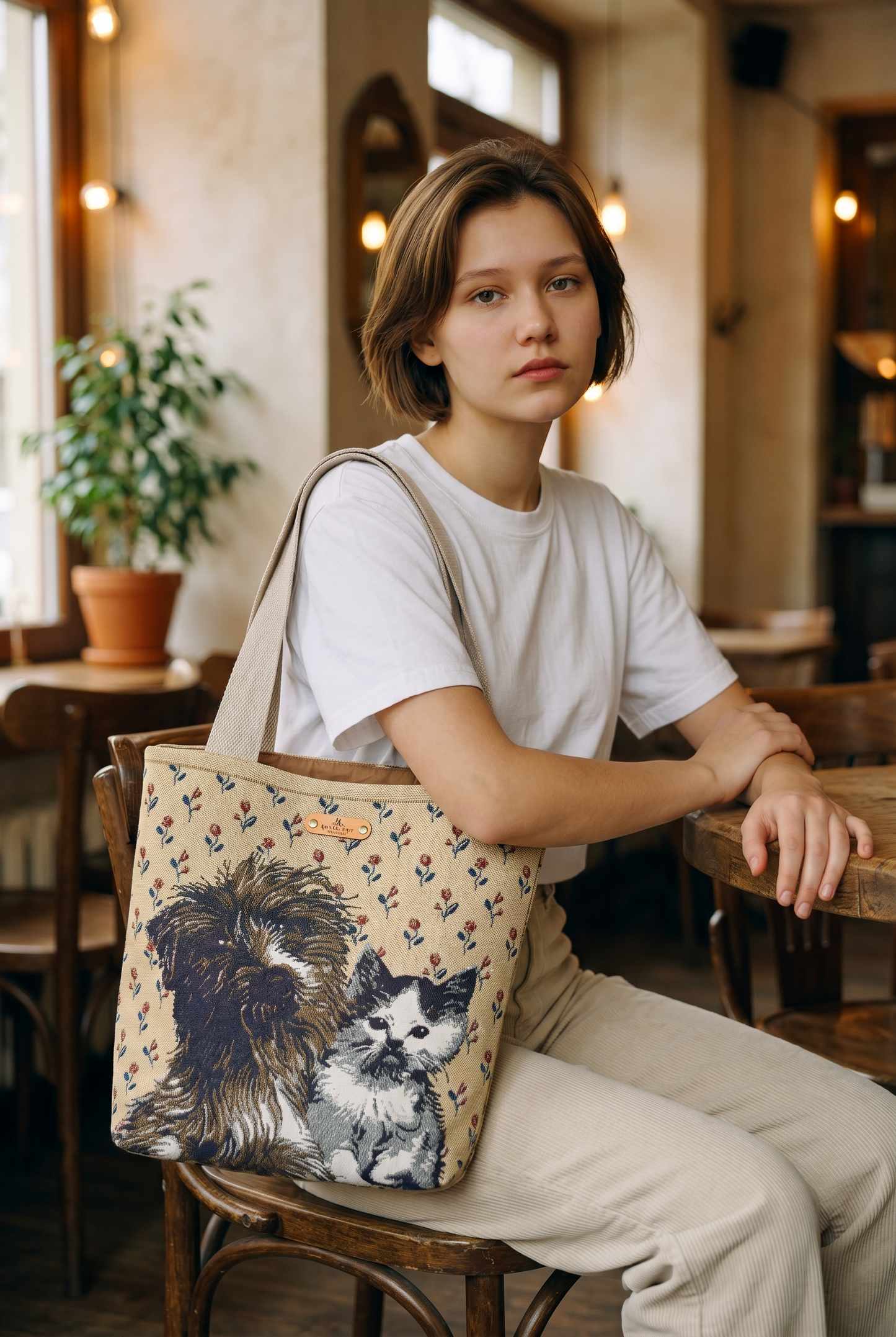 EvelynAnn FurEver Friends Tote | Cat & Dog Tapestry Handcrafted Tote Bag