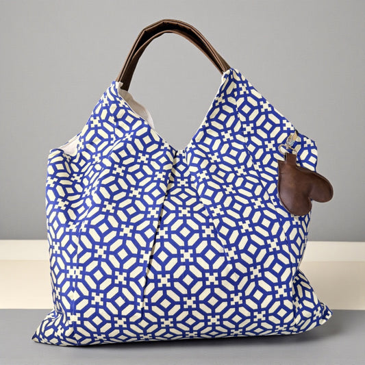 EvelynAnn Super Tote – Blue Geometric Canvas Bag