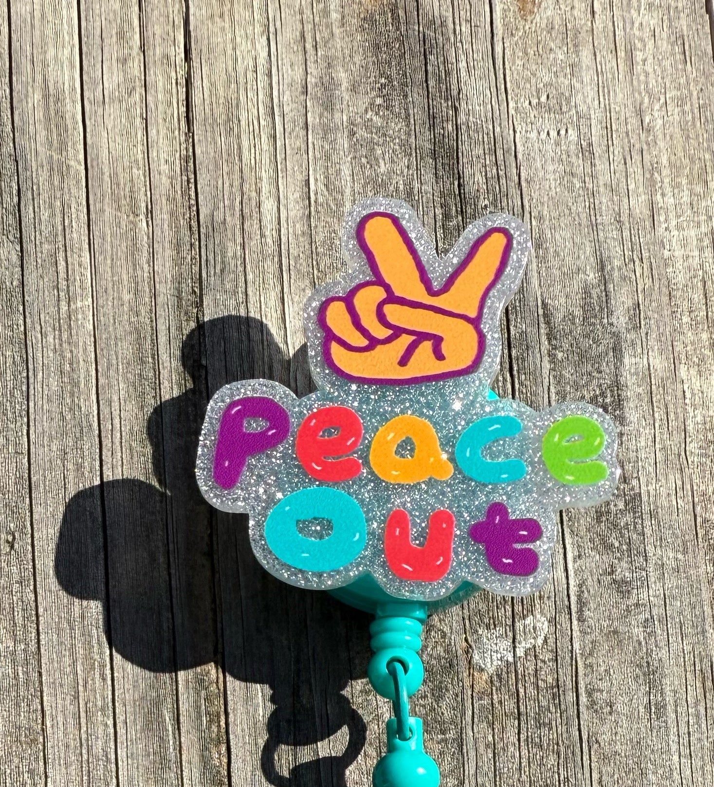 Peace Out Badge Reel with Beaded Strap – Fun Retractable ID Holder