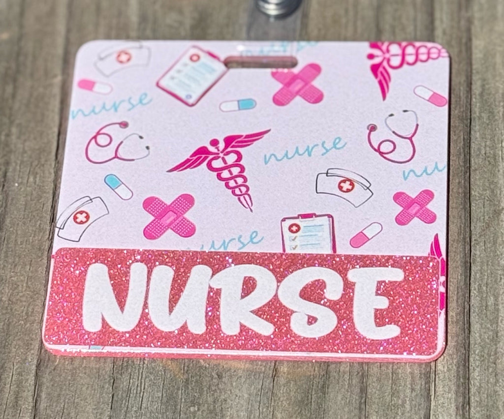 Nursing Student Badge Reel with Nurse Badge Holder – Retractable Glitter ID Set