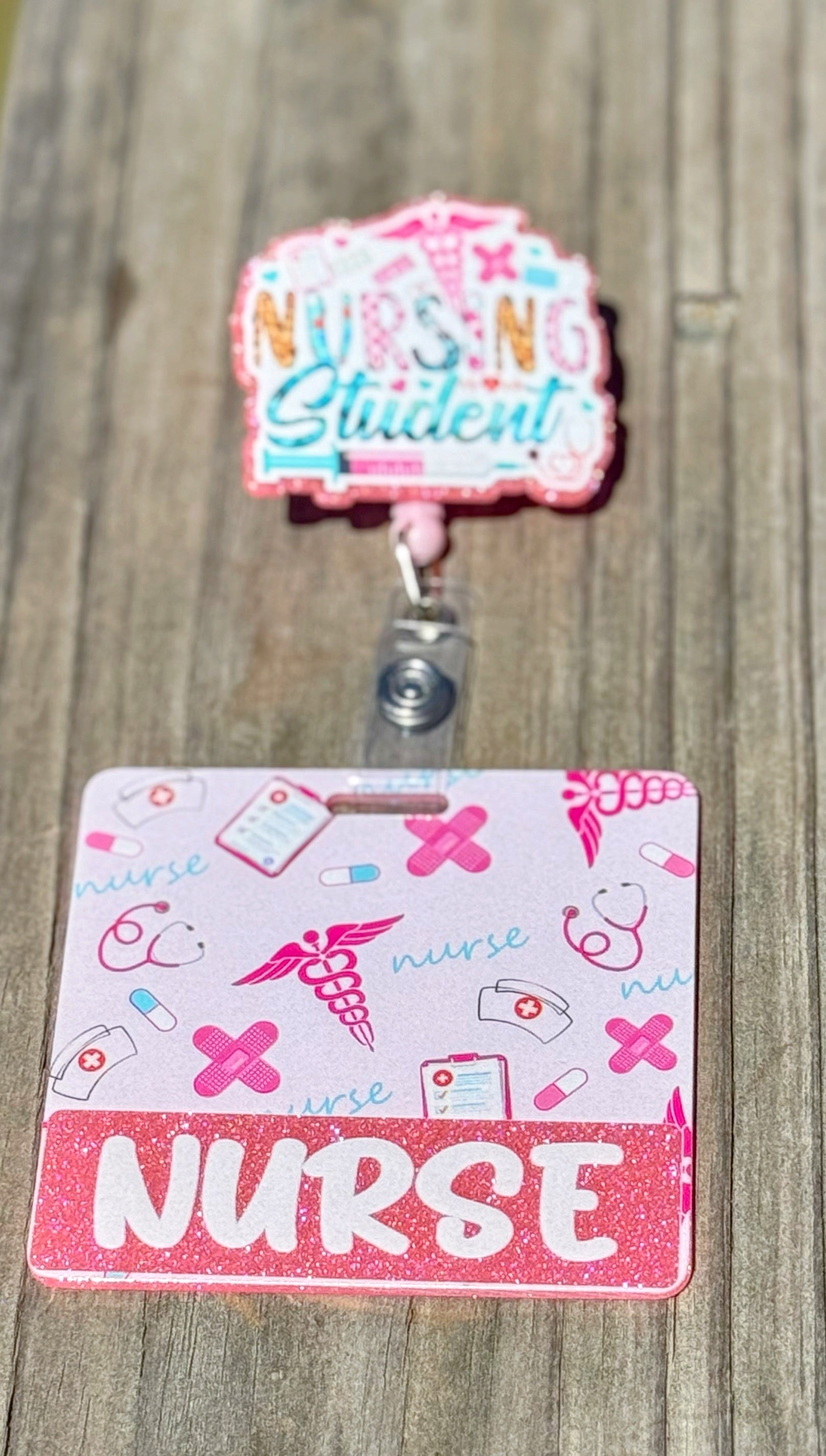 Nursing Student Badge Reel with Nurse Badge Holder – Retractable Glitter ID Set