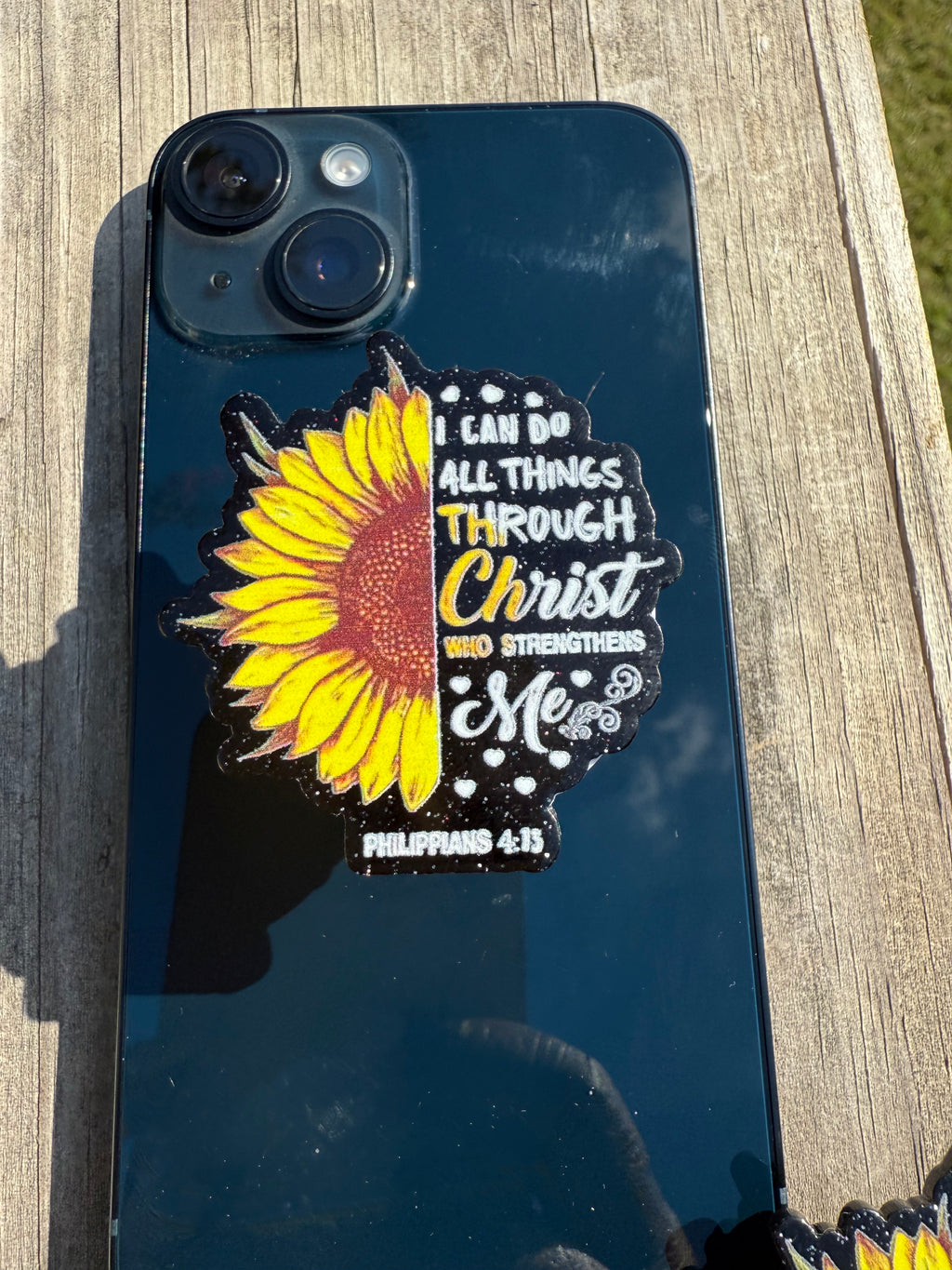 Philippians 4:13 Sunflower Phone Grip & Badge Reel