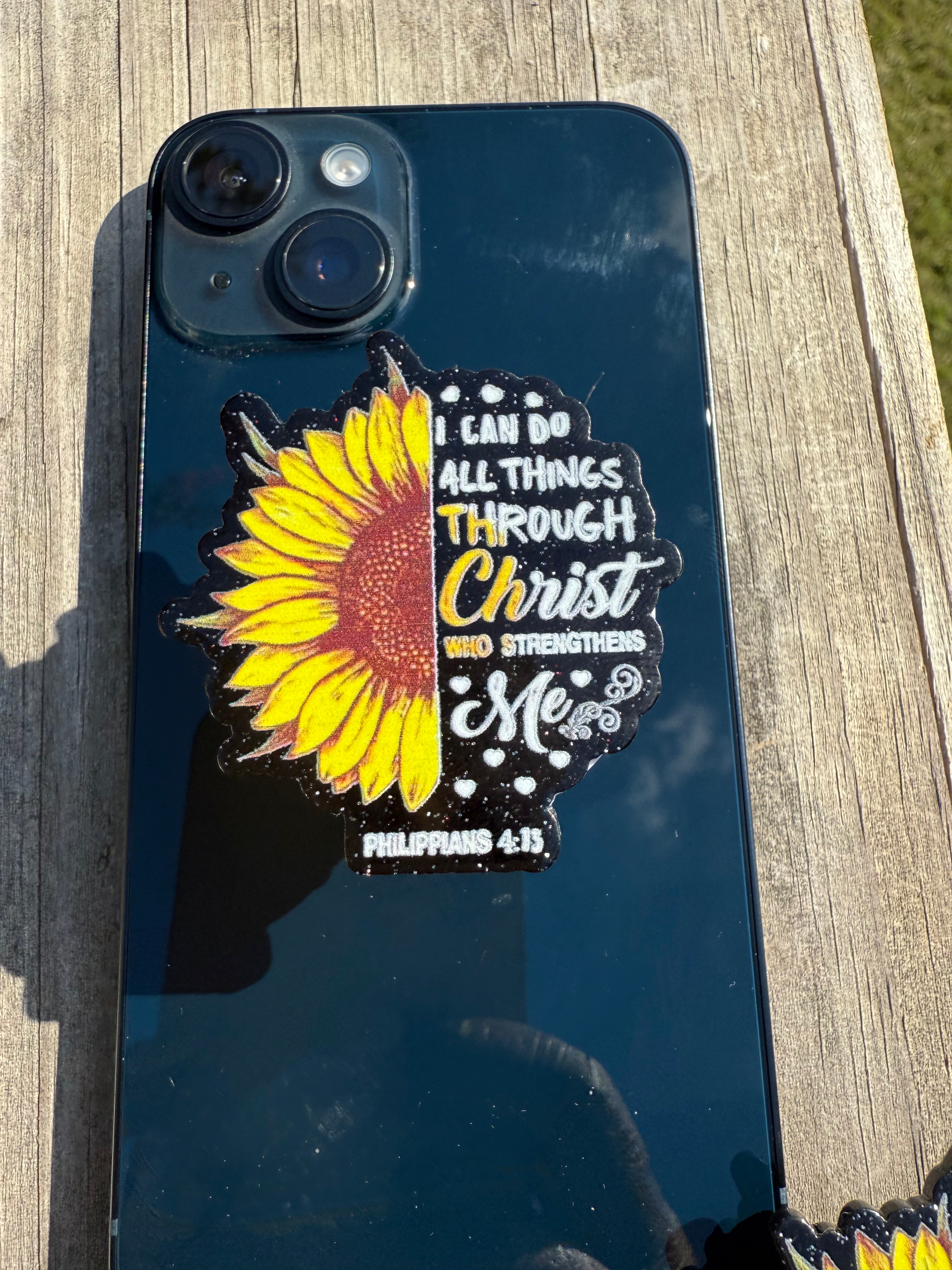 Philippians 4:13 Sunflower Phone Grip & Badge Reel