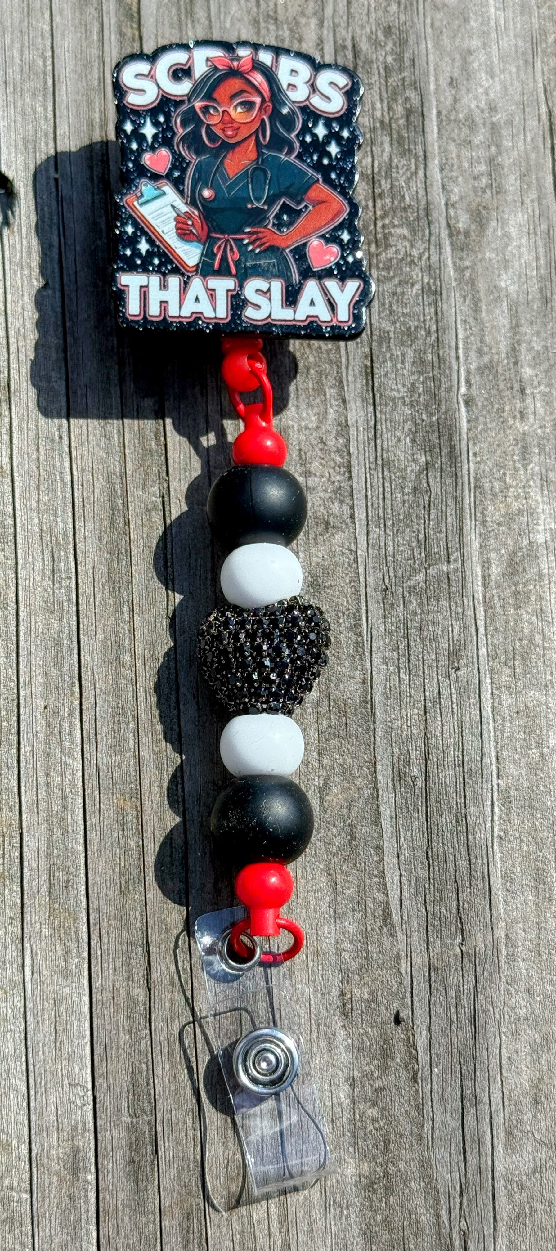 Scrubs That Slay Badge Reel –Cute Nurse Retractable ID Holder with Beads