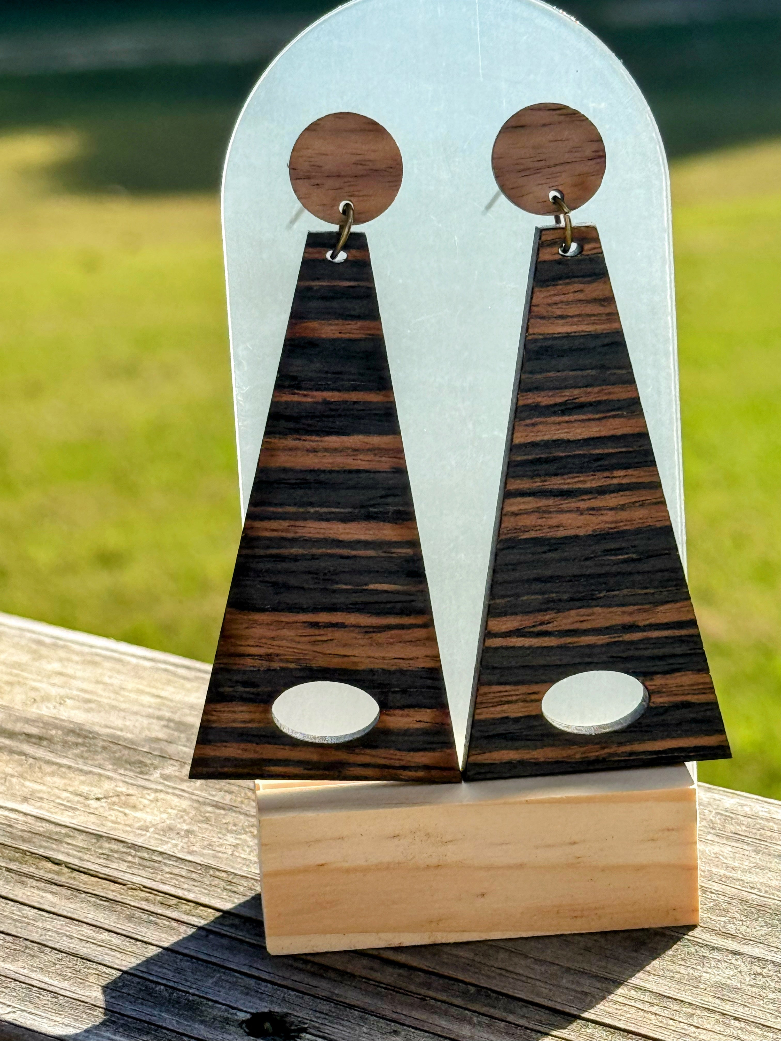Striped Statement Earrings – Handmade Wooden Geometric Jewelry