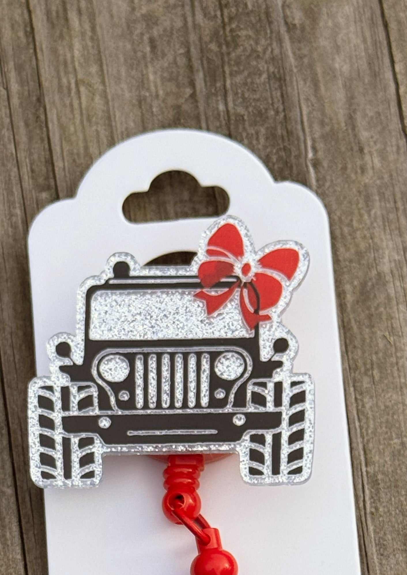 Jeep Badge Reel– Glitter Retractable ID Holder with Beads