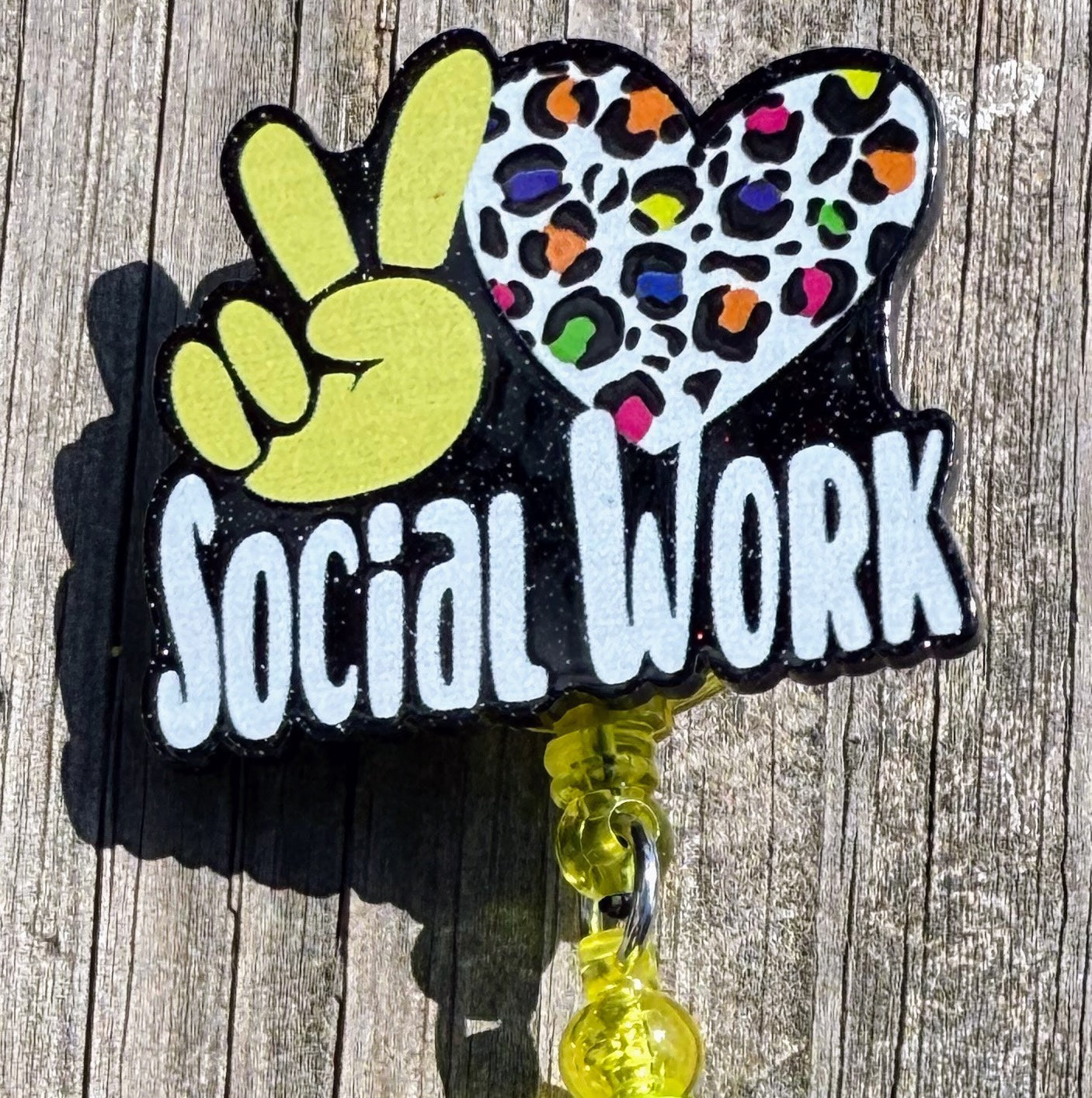 Social Work Badge Reel – Peace Love Social Work Retractable ID Holder with Beads