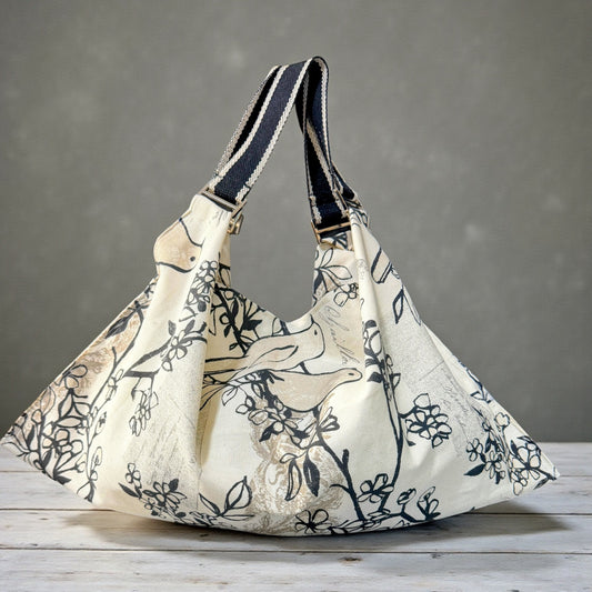 Bird & Floral Canvas Hobo Tote – Adjustable Strap | NspiVibe