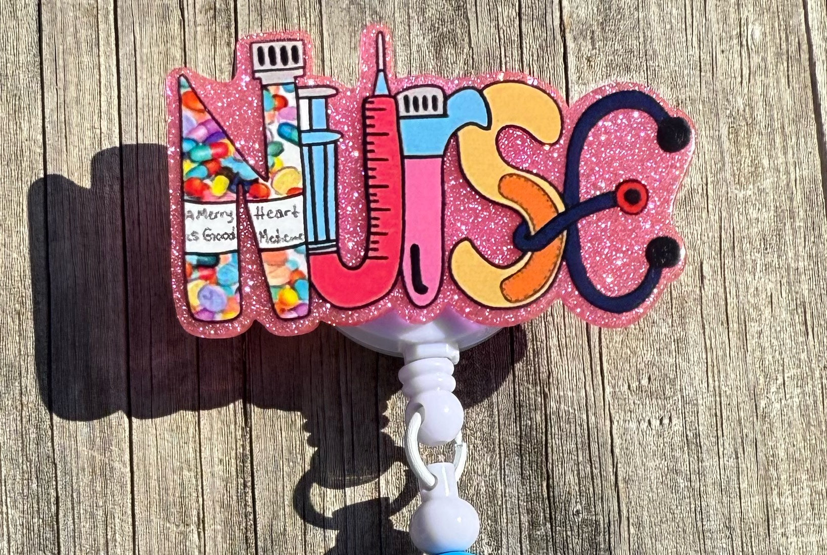 Nurse Badge Reel with Beaded Strap – Colorful Retractable ID Holder for Healthcare Workers