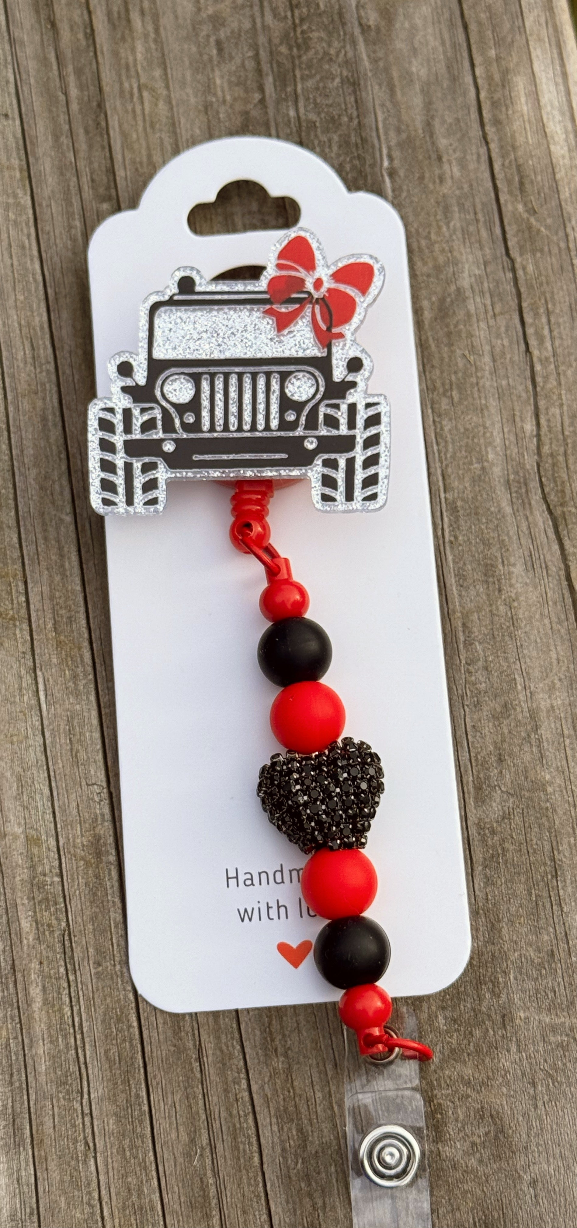 Jeep Badge Reel– Glitter Retractable ID Holder with Beads