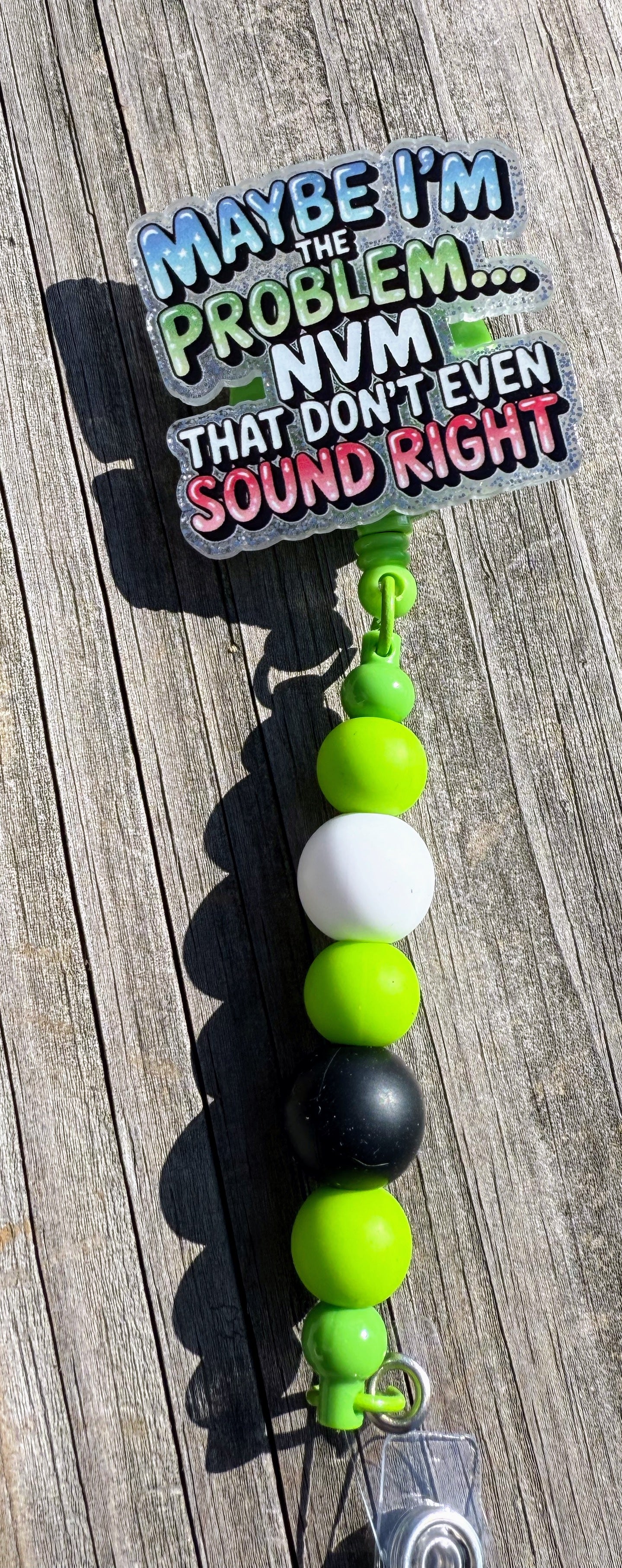 Funny “Maybe I’m the Problem” Badge Reel – Retractable ID Holder with Beaded Strap