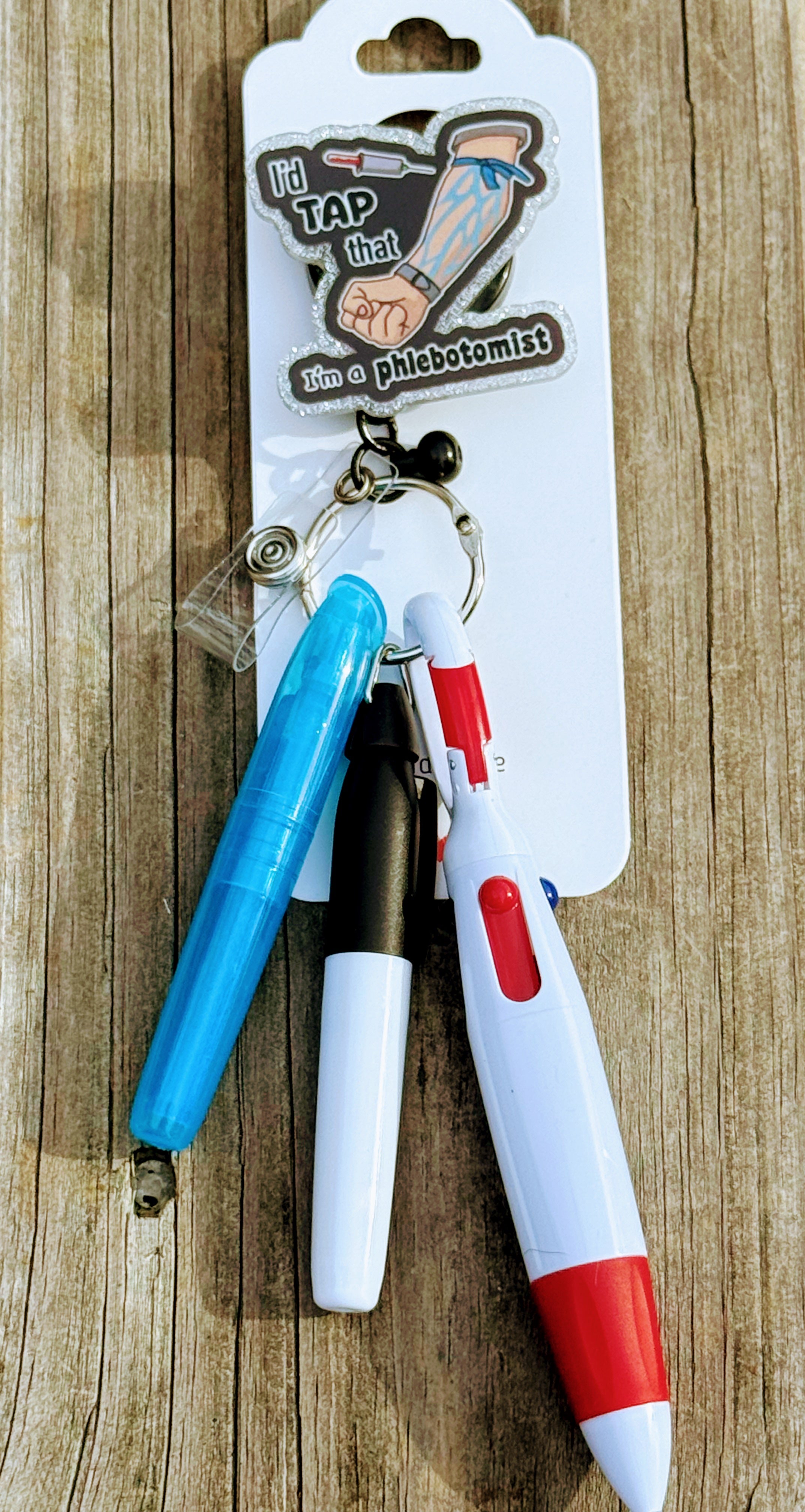 Funny Phlebotomist Badge Reel with Pen Holder – “I’d Tap That, I’m a Phlebotomist” Retractable ID Clip