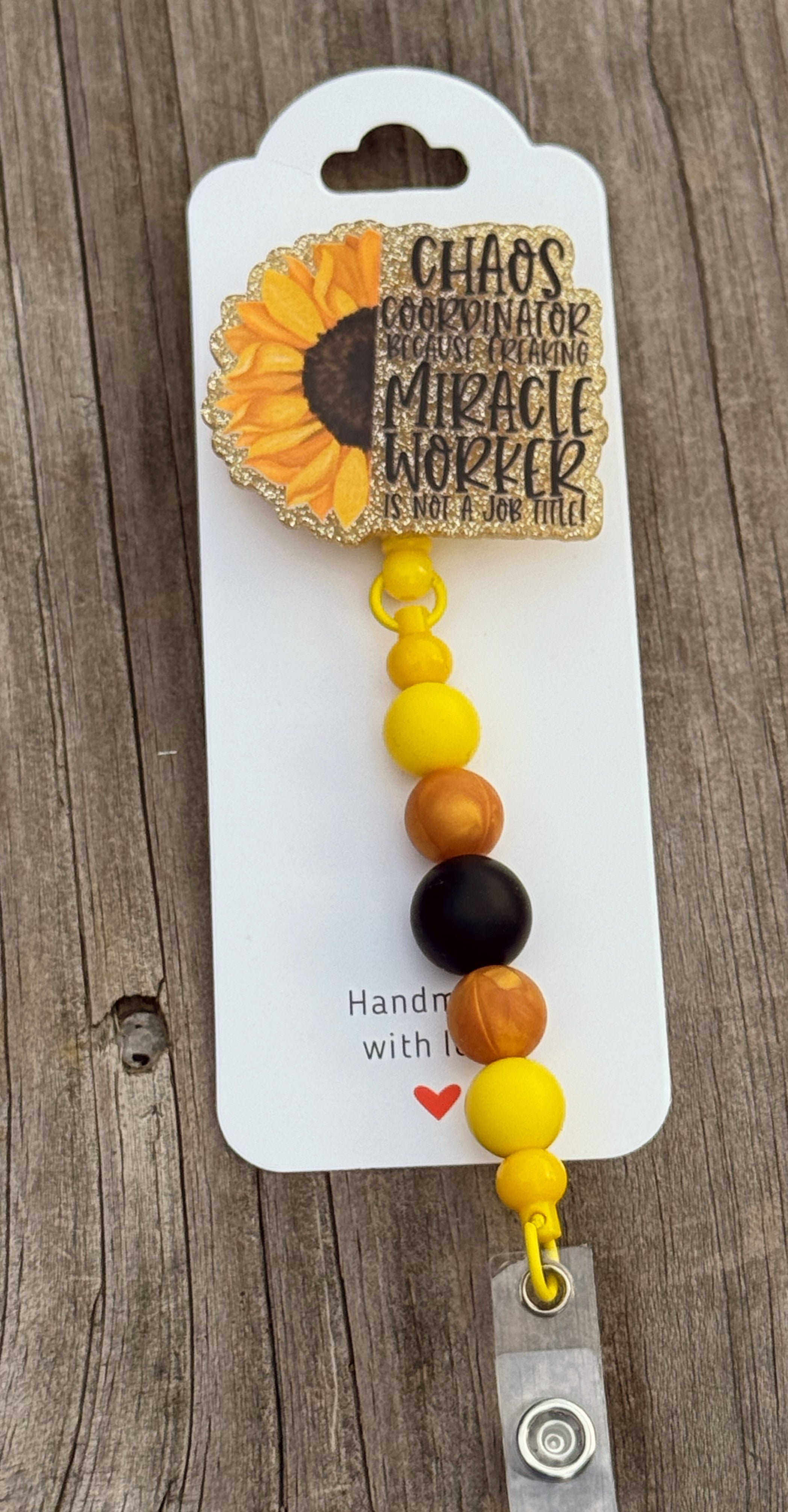 Chaos Coordinator Badge Reel – Sunflower Retractable ID Holder for Teachers & Staff