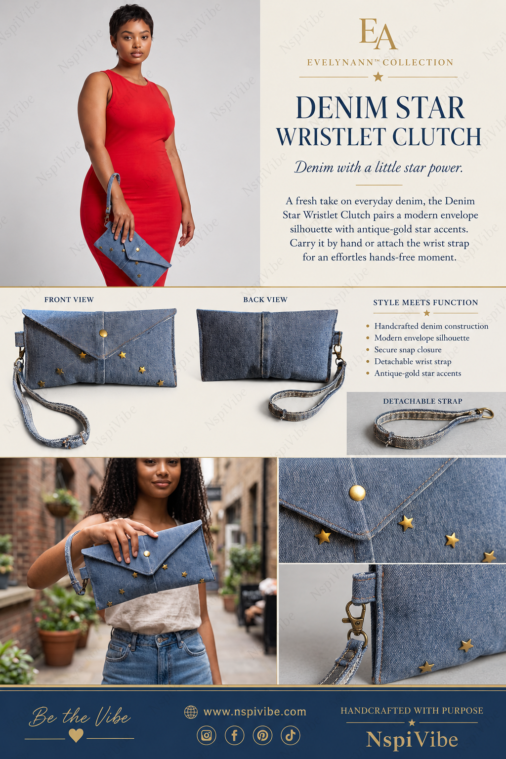 EvelynAnn™ Denim Star Wristlet Clutch