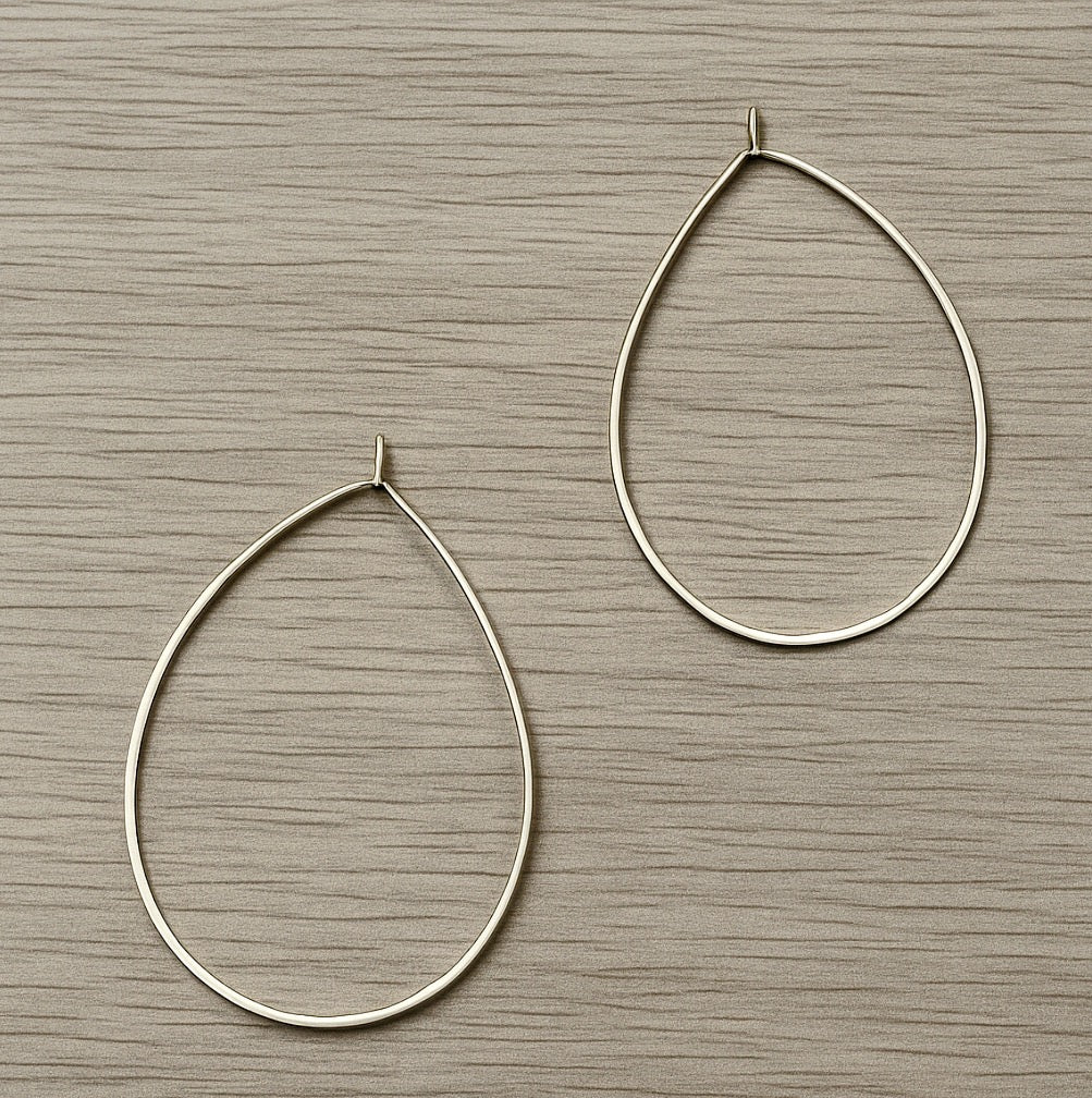 Handmade Sterling Silver Teardrop Hoop Earrings – Minimalist Lightweight Jewelry