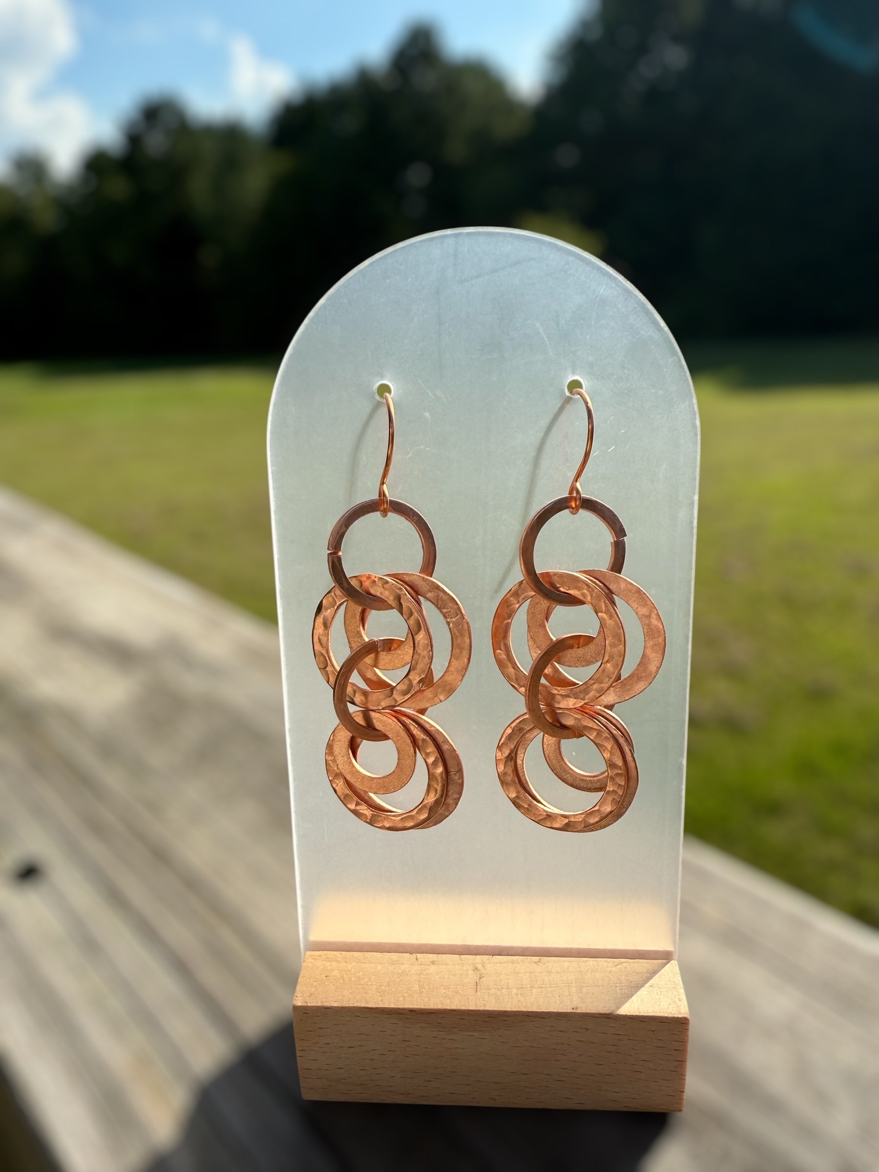 Handmade Copper Link Earrings – Hammered Circle Dangles