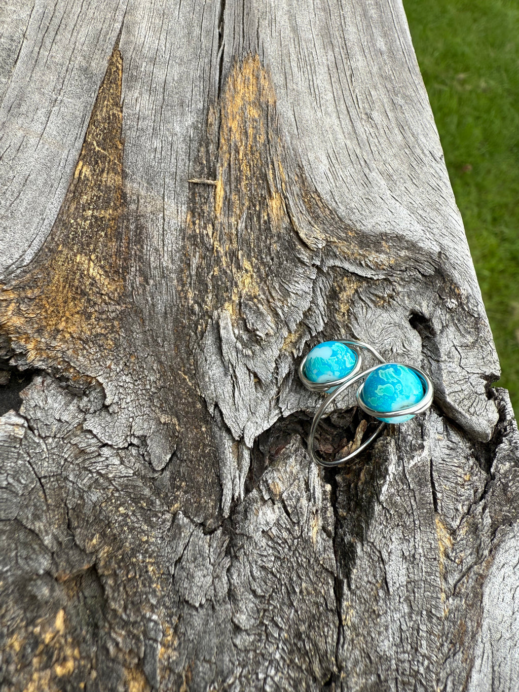 Adjustable Blue Gemstone Ring – Handmade Turquoise-Inspired Silver Bezel Jewelry