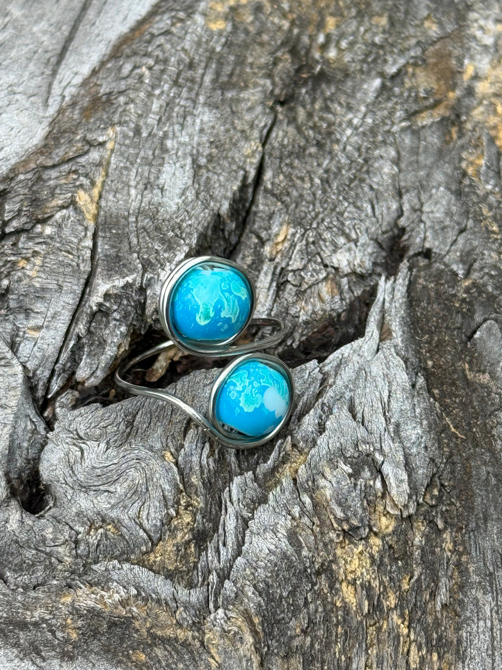 Adjustable Blue Gemstone Ring – Handmade Turquoise-Inspired Silver Bezel Jewelry