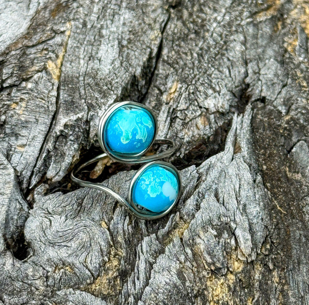 Adjustable Blue Gemstone Ring – Handmade Turquoise-Inspired Silver Bezel Jewelry