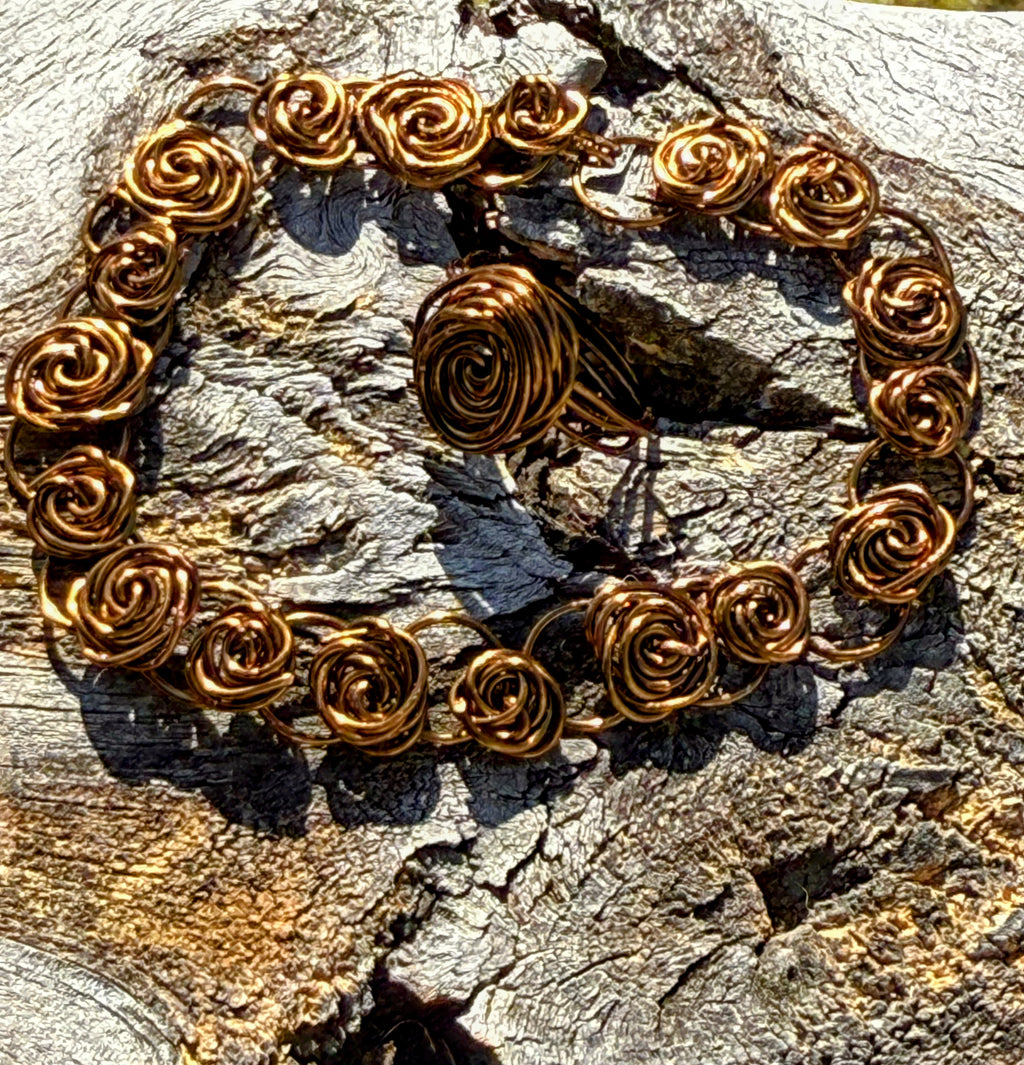 Bronze Spiral Rose Wire Bracelet & Ring Set – Artisan Jewelry
