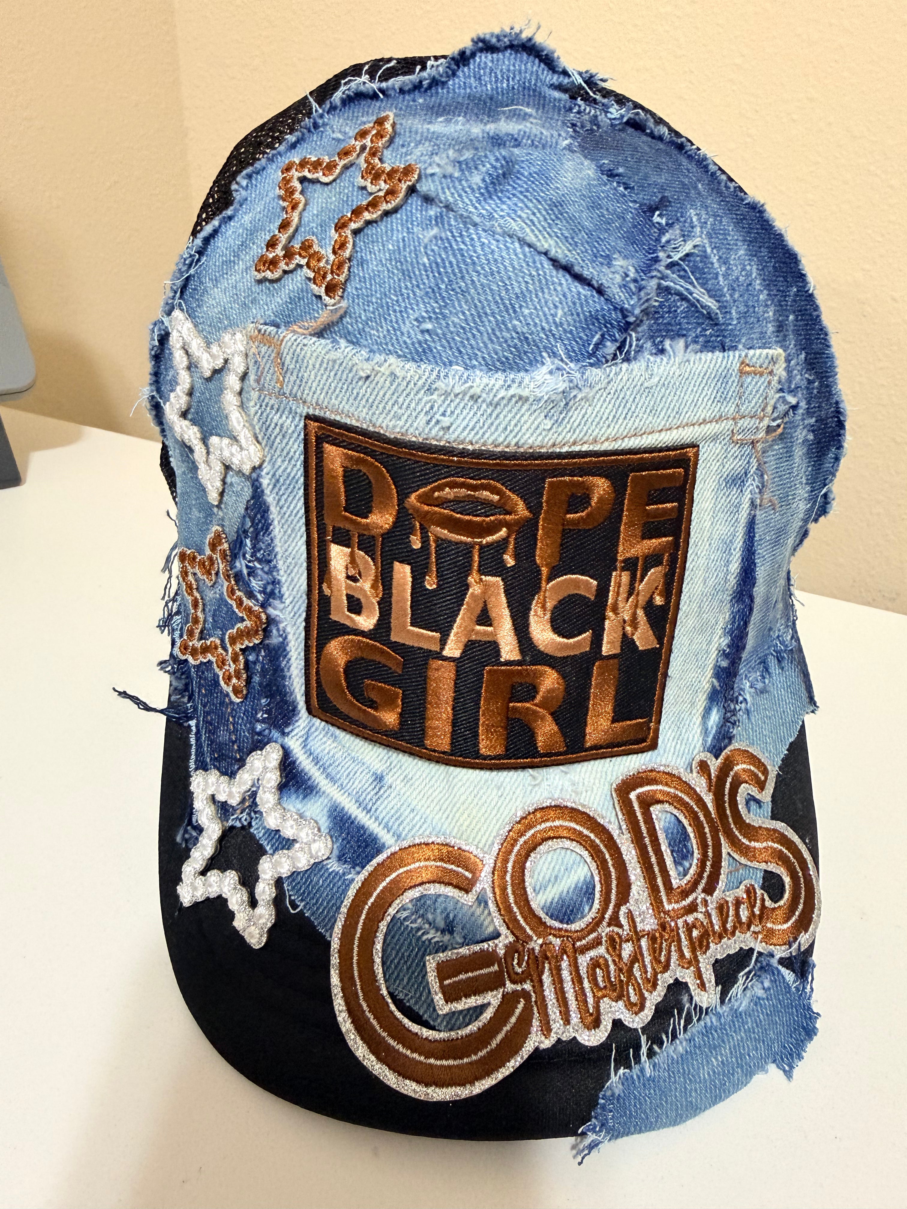 Dope Black Girl Hat – God’s Masterpiece Denim Trucker Cap