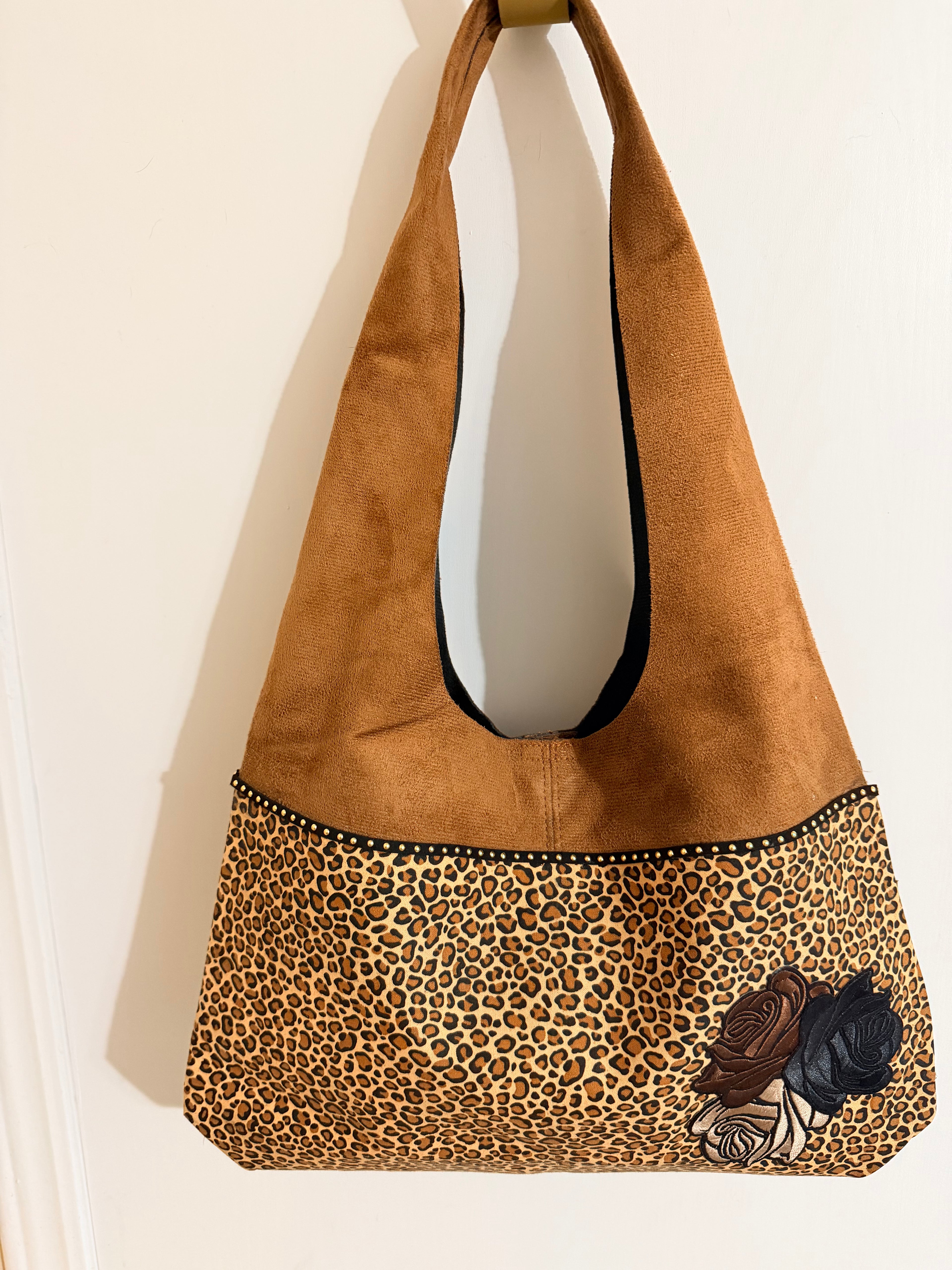 Boho Leopard Suede Shoulder Bag | Handmade Glam Boho Tote by NspiVibe