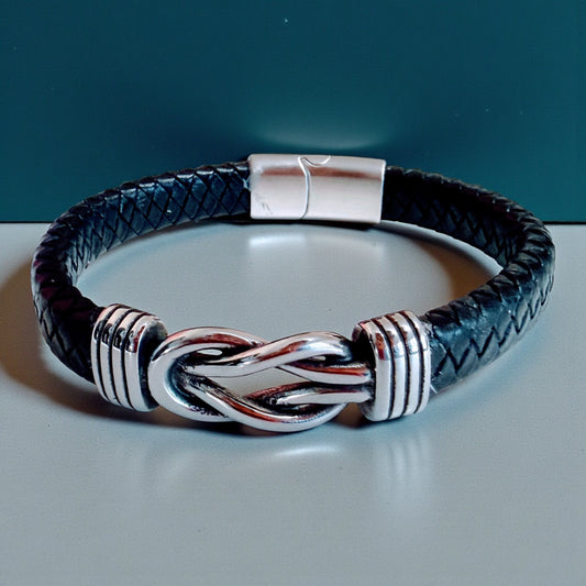 Men’s Infinity Leather Bracelet – Braided Black | NspiVibe