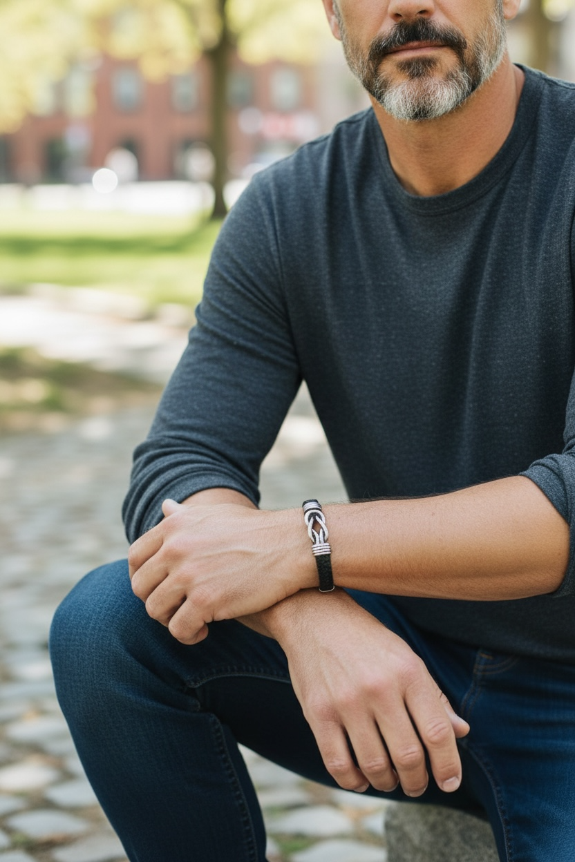 Men’s Infinity Leather Bracelet – Braided Black | NspiVibe