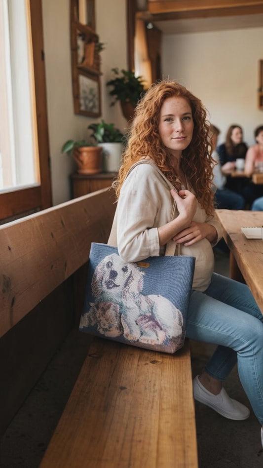 EvelynAnn Cozy Companions Tote | Dog & Cat Tapestry Handcrafted Tote Bag
