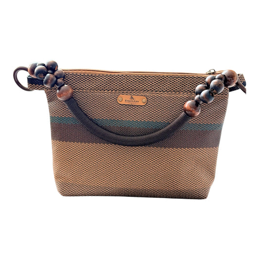 Savannah Charm Hobo handbag from the EvelynAnn™ Collection by NspiVibe featuring a textured brown exterior, wooden beaded handle, elephant zipper pull charm, zipper closure, and interior slip pocket.